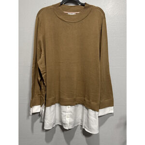 Isaac Mizrahi Live! Women's Knit Top 3XP Petite Mock Neck Brown Sweater A561402